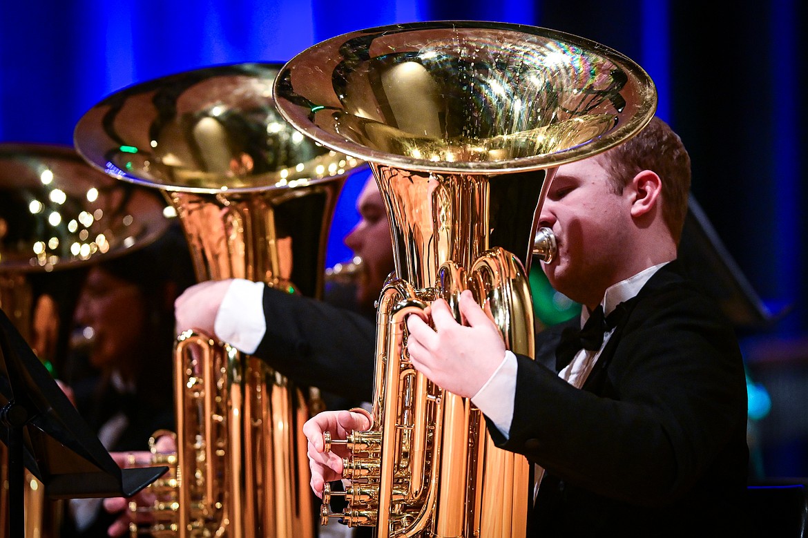 Members of the combined symphonic bands from Flathead and Glacier high schools perform at the MHSA AA Band Festival at Glacier High School on Tuesday, March 4. (Casey Kreider/Daily Inter Lake)