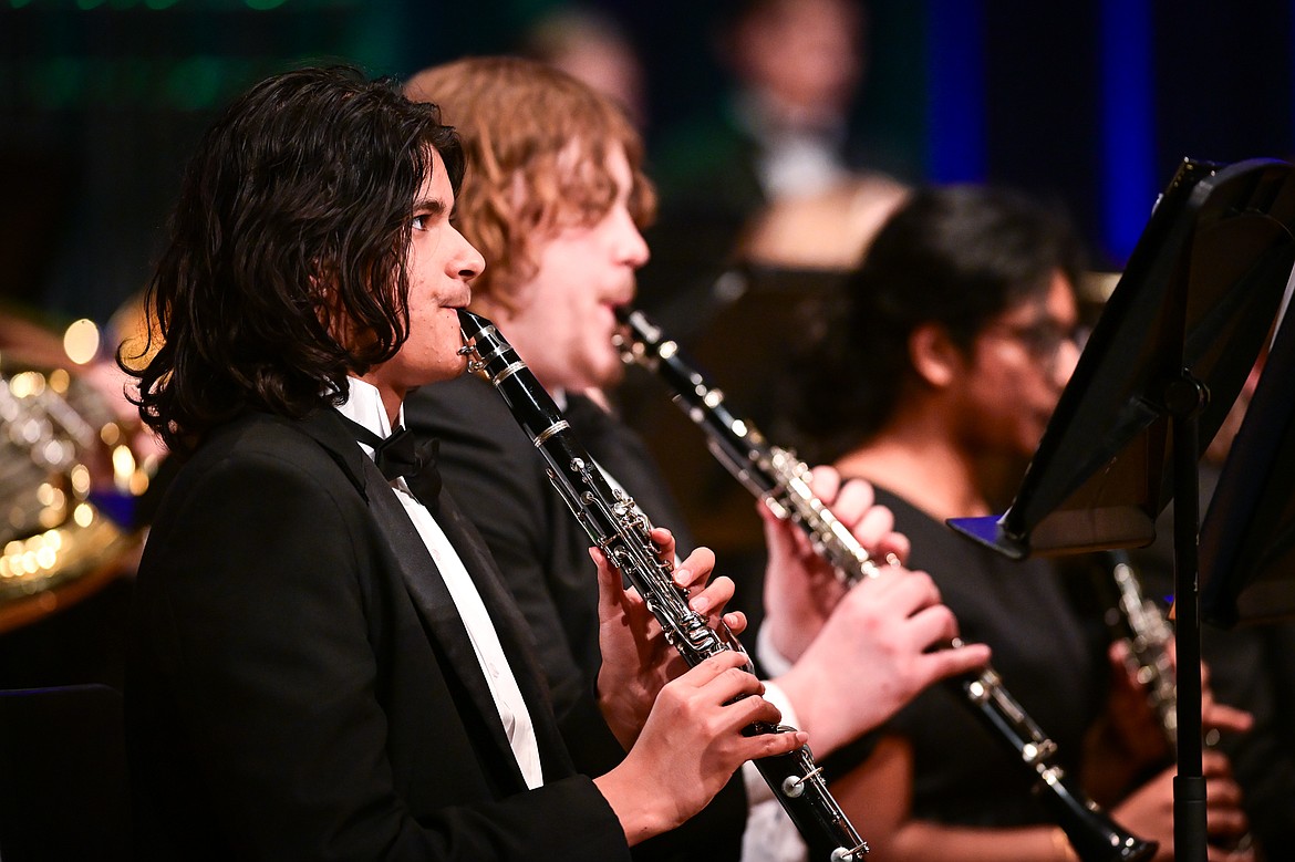 Members of the combined symphonic bands from Flathead and Glacier high schools perform at the MHSA AA Band Festival at Glacier High School on Tuesday, March 4. (Casey Kreider/Daily Inter Lake)