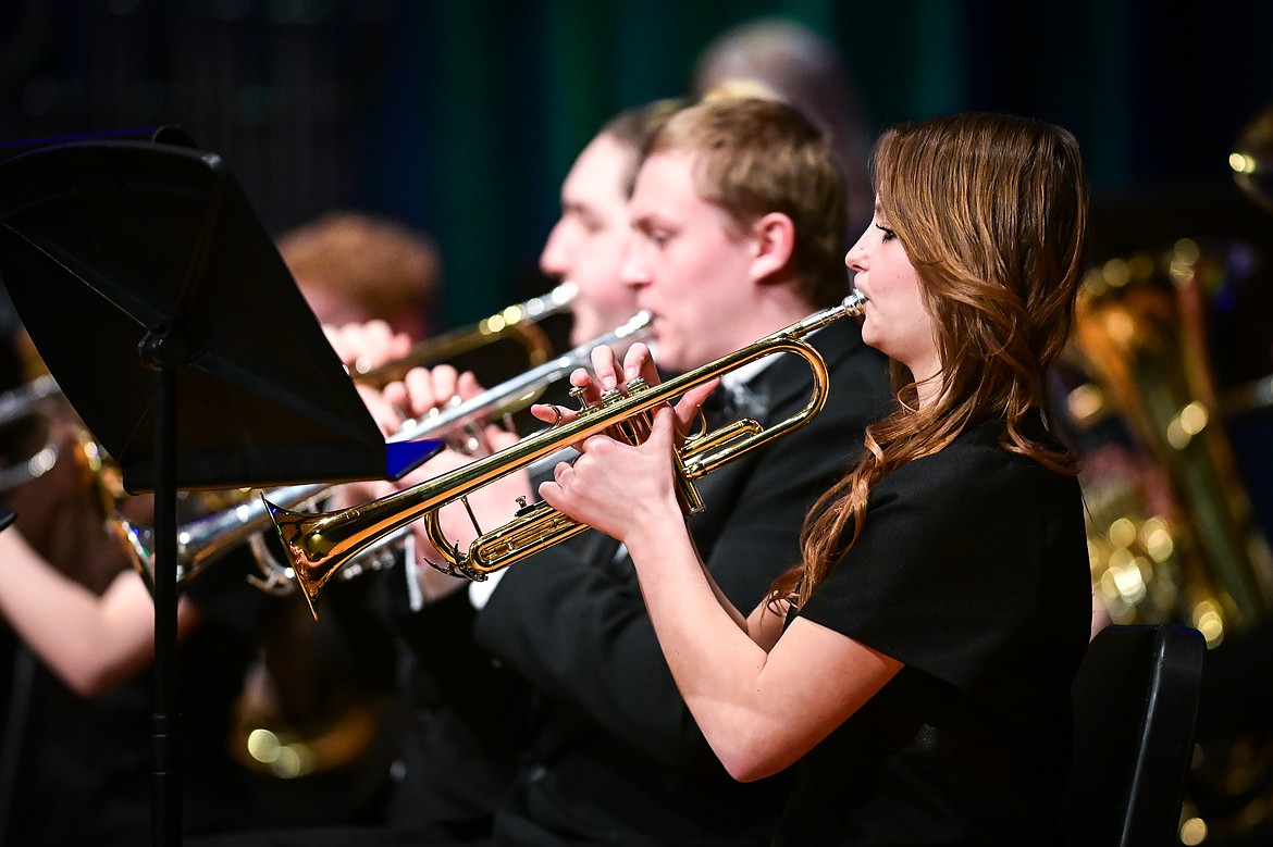 Members of the combined symphonic bands from Flathead and Glacier high schools perform at the MHSA AA Band Festival at Glacier High School on Tuesday, March 4. (Casey Kreider/Daily Inter Lake)