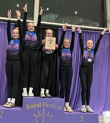 Courtesy photo
GEMS Athletic Center Platinum Team was 1st overall in the Royal Fest gymnastics competition Feb. 28-March 2 at the Spokane Convention Center. From left are Saydee Matthews, Macee Caudle, Olivia Kiser, Ensley Vucinich and Keeley Howard.