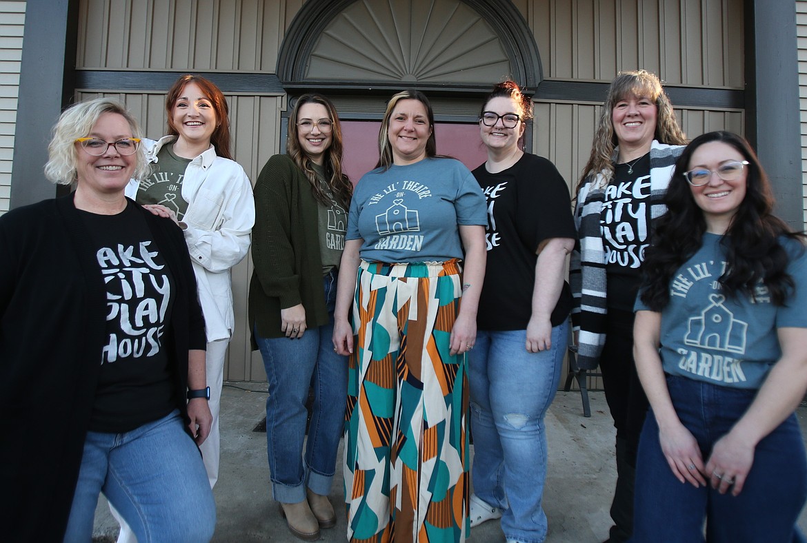 Lake City Playhouse Artistic Director Brooke Wood is surrounded by her newly structured board Friday evening on the front steps of the historical playhouse. From left: Kerry McGrath, Kylee Fernández, Marie Hunt, Wood, Jessica Peterson, Heather Renz and Jolena Long.