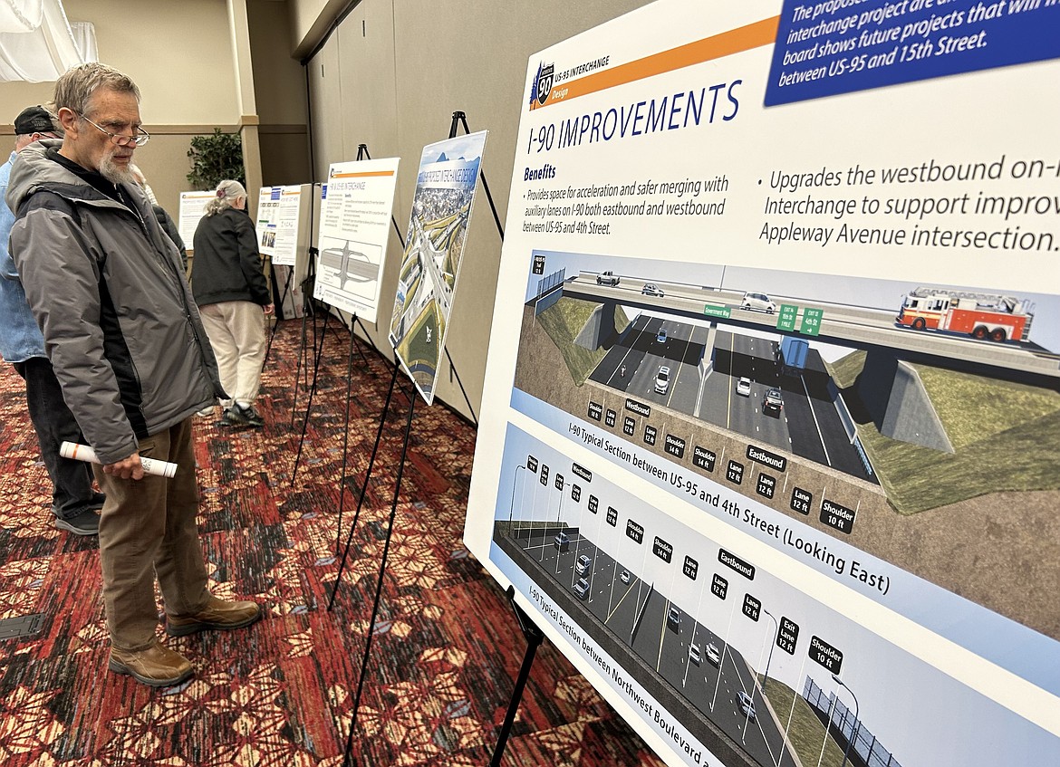 People look over information on the I-90, U.S. 95 Interchange design during the Idaho Transportation Department's open house ono Wednesday at the Best Western Plus Coeur d'Alene Inn.
