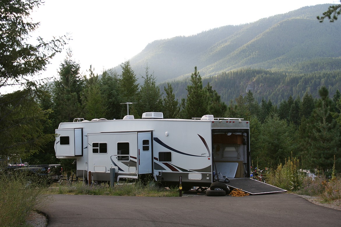 An RV is camped out at Farragut State Park. Farragut has about 270 campsites/RV sites and some basic cabins in a vast natural setting. According to the Idaho Department of Parks and Recreation, Farragut saw 102,998 campers in 2024, along with 478,737 day-use visitors, based on traffic counters and motor vehicle entrance fees. Camping fees alone generated $1,368,331 at Farragut State Park in 2023.