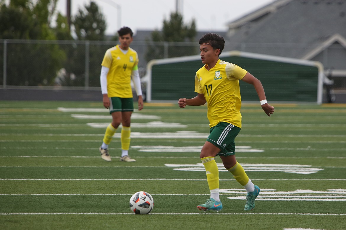 Quincy sophomore Erick Zepeda (17) scored a goal against Toppenish in the second round of the 1A Boys State Soccer Tournament last May. That same weekend, he scored another against Vashon Island in the state quarterfinals.
