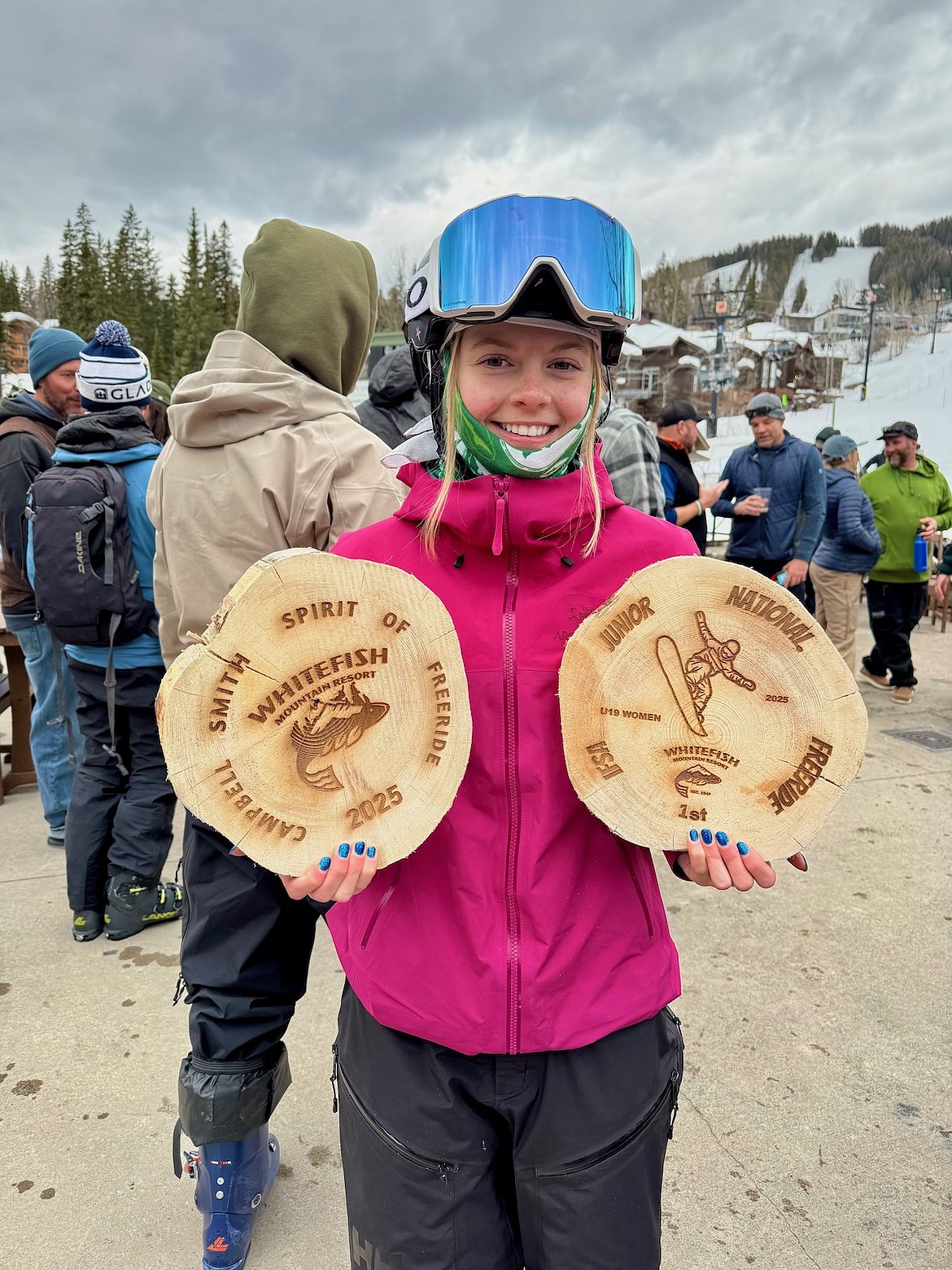 Libby's Riley McNew shows off her award that honored her "spirit of freeride" after her performance March 1-3 at Whitefish Mountain Resort in the International Freeskiers and Snowboarders Association (IFSA) Junior 3* national competition. (Courtesy photo)
