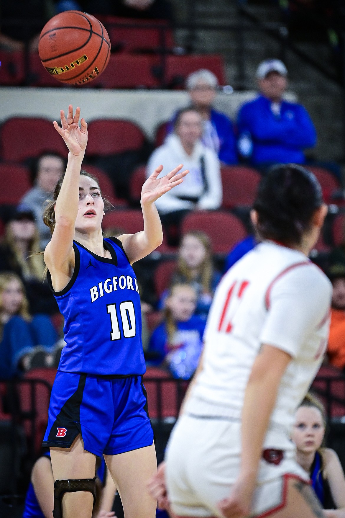 Bigfork's Chloe Norred (10) shoots in the third quarter against Lockwood at the Class A State Basketball Tournament at the MetraPark First Interstate Arena in Billings on Saturday, March 15. (Casey Kreider/Daily Inter Lake)