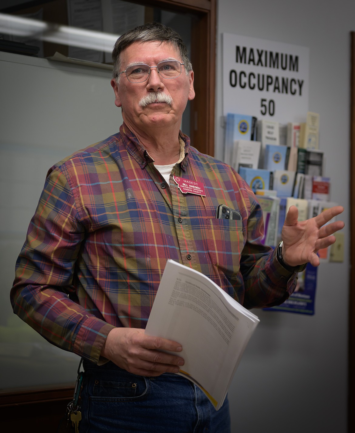 Bill Naegeli, Sanders County Emergency Manager, reviews the recently completed Western Region Hazard Mitigation Plan to the Thompson Fall City Council. (Tracy Scott/Valley Press)