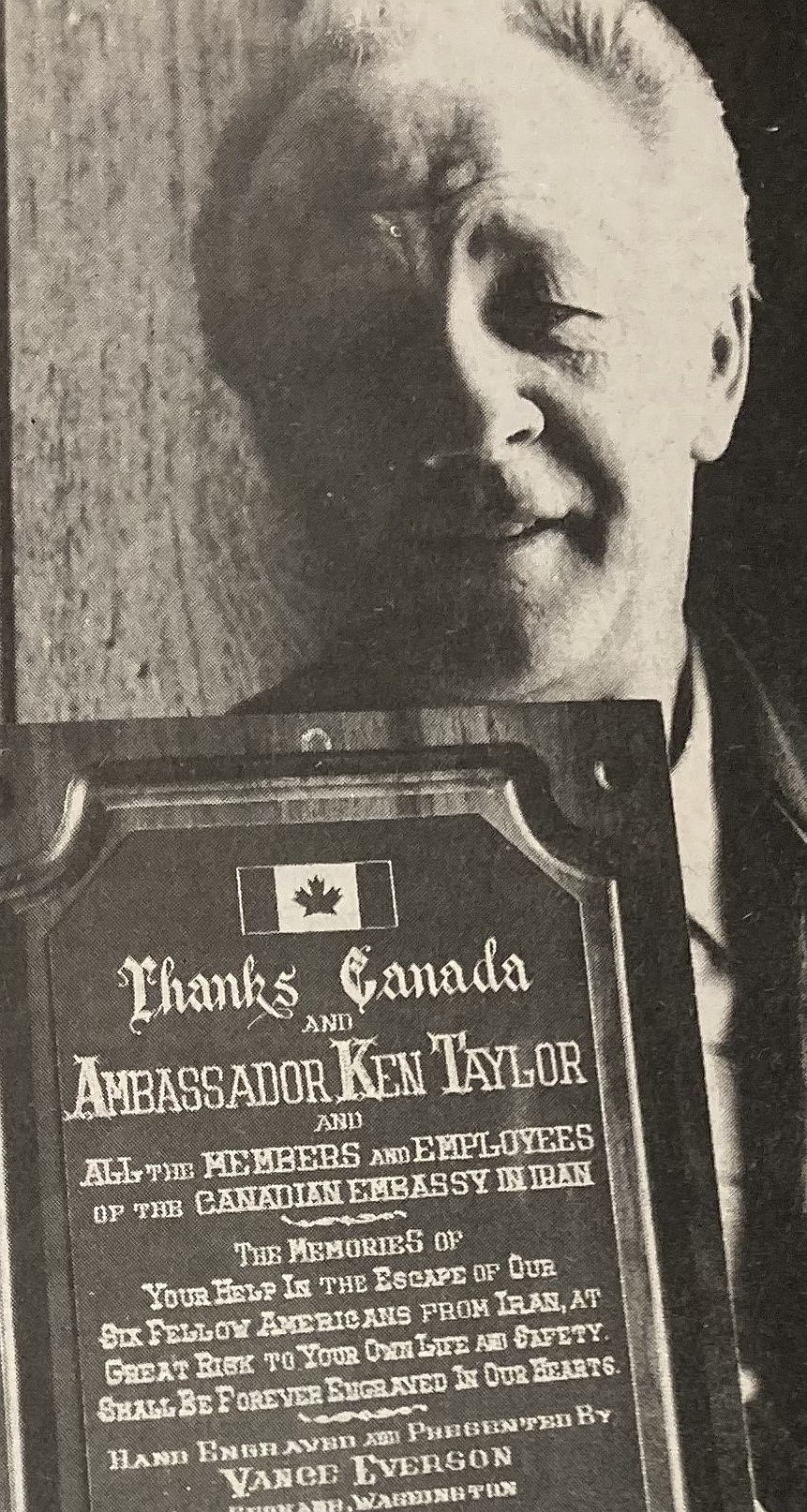 Vance Everson of Spokane thanks Canada for rescuing six American diplomats in Iran, including one from Post Falls, in 1980.