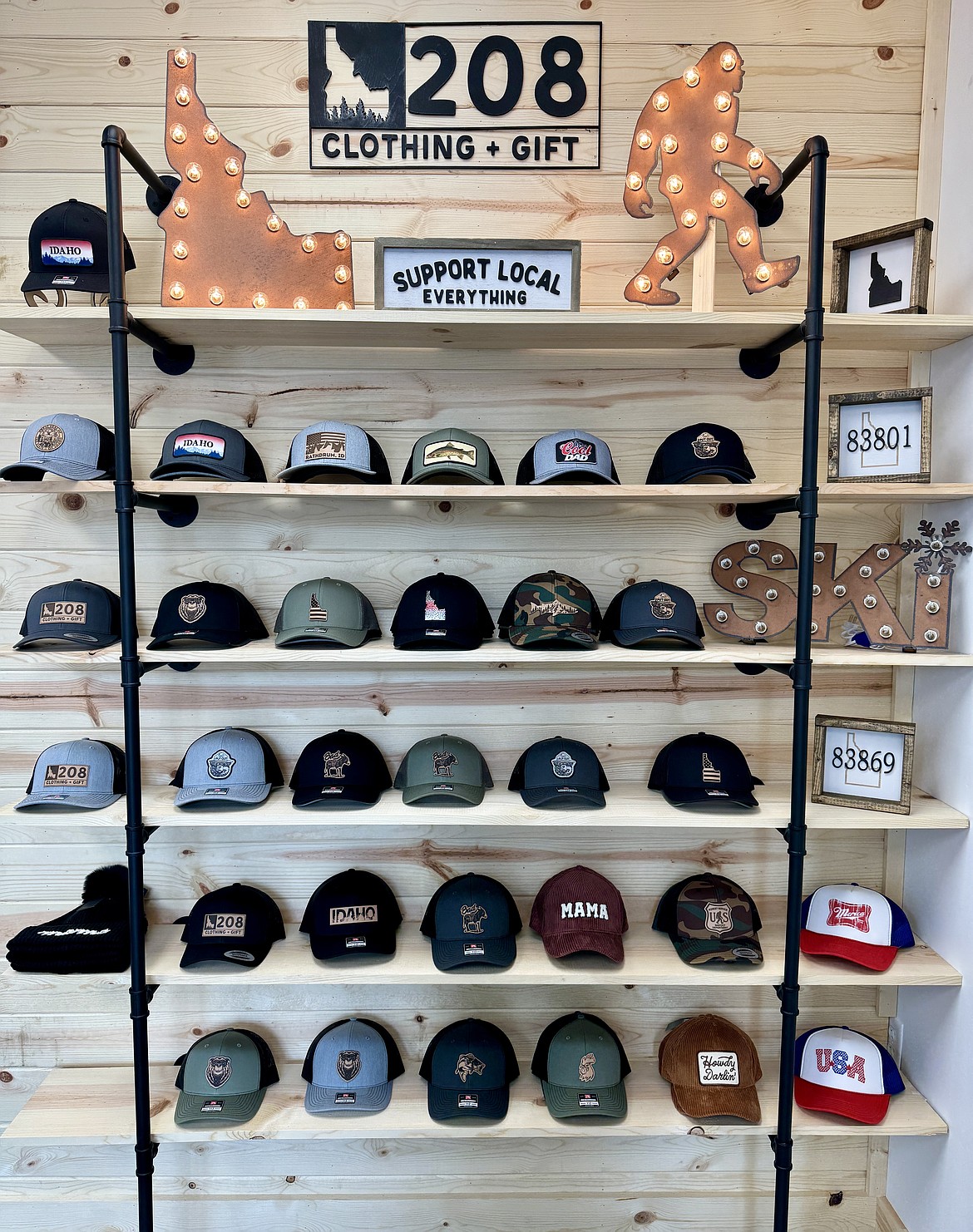 208 Clothing + Gift sells a variety of North Idaho lifestyle apparel custom-made by Browning and Johnson.