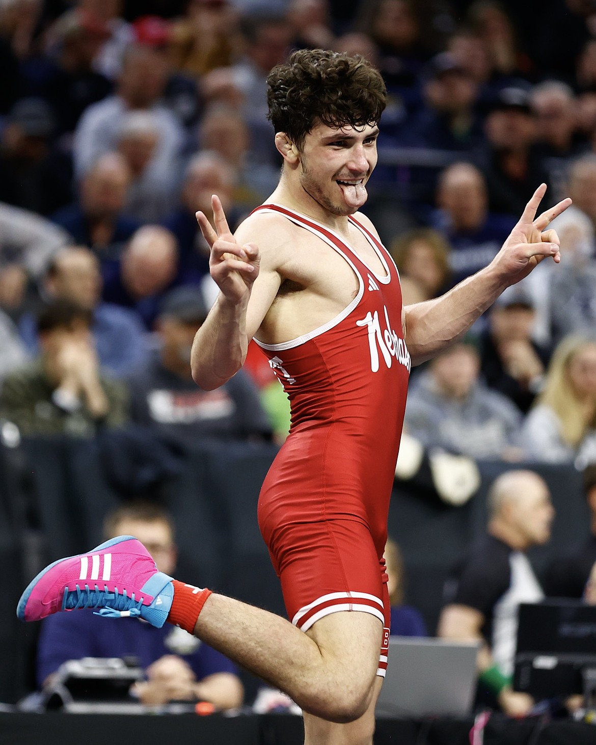 NCAA WRESTLING
Nebraska senior Ridge Lovett, the former Post Falls High star, celebrates after beating Penn State's Shayne Van Ness in a semifinal match at 149 pounds in the NCAA Championships on Friday in Philadelphia, advancing to the national championship match.