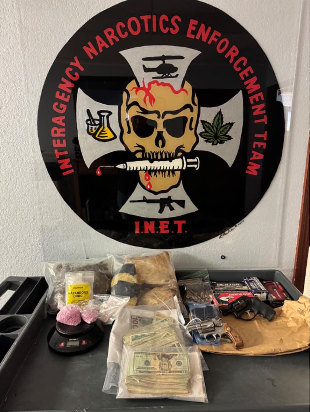 Three pounds of methamphetamine valued at more than $3,000 and $2,000 in currency were found in the search of a vehicle in Adams County in October 2024. About 1,500 pills suspected of being fentanyl and more than 100 grams of suspected fentanyl powder were confiscated as well.
