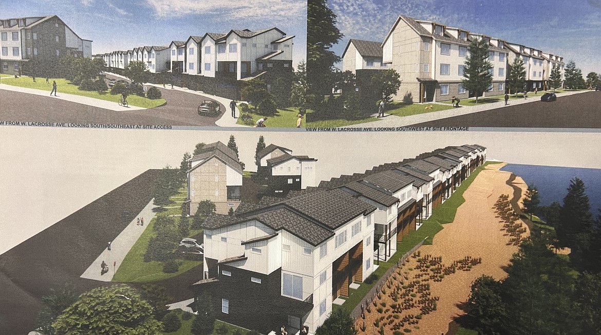 These renderings depict a 57-unit townhouse project proposed in Coeur d'Alene by Blue Fern Development. The project's design was approved by the Design Review Commission on Thursday.