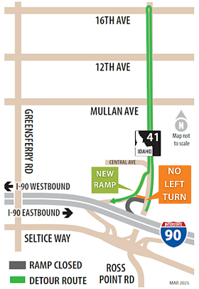 Next week, as part of the I-90 and SH-41 Interchange project, the access point for the westbound I-90 on-ramp is being shifted to the north near Central Avenue.