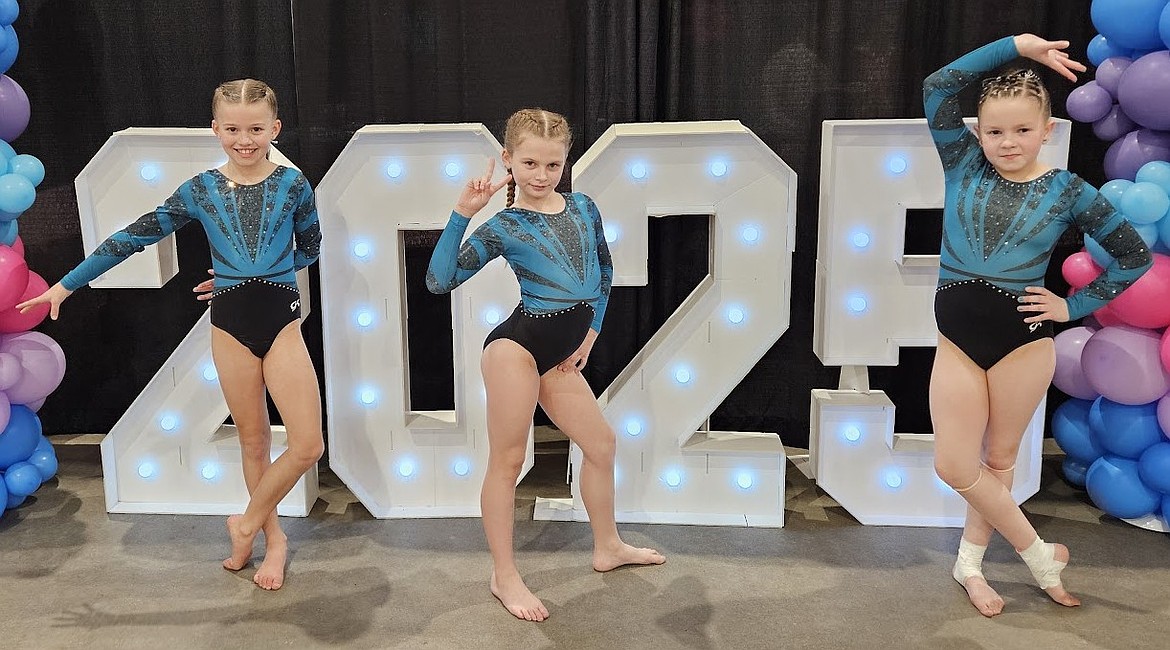 Courtesy photo
Technique Gymnastics Level 3 (older) at the state championships in Boise. From left: Kenna Clark, 5th Place Bars; Leighton McClure, 3rd Place Vault; and Elise Cope, 4th Place Vault.