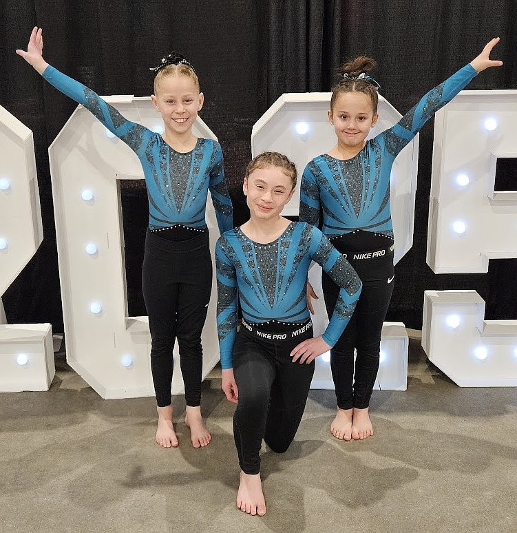 Courtesy photo
Technique Gymnastics Level 3 (younger) at the state championships in Boise. From left: Amy Montandon, 2nd Place Floor; Raighlyn Kropf, 10th Place Vault; and Maddie Dowiak, 5th Place Beam.