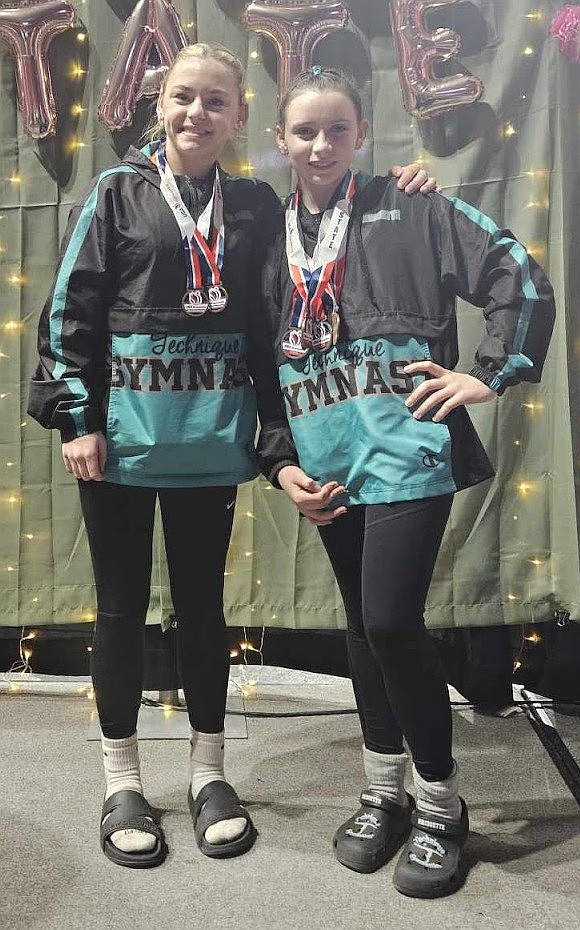 Courtesy photo
Technique Gymnastics Xcel Silvers (older) at the state championships in Boise: From left, Clara Stoffer, 4th Place Vault; and Bridgette O’Conner, 3rd Place Vault, 2nd Place Bars, 2nd Place, 5th Place Floor, 3rd All Around.