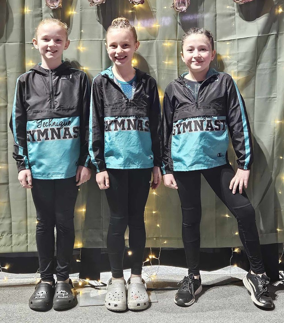Courtesy photo
Technique Gymnastics Xcel Silvers (younger) at the state championships in Boise: From left: Riley Eastman, 6th Place Vault, 3rd Place Bars, 4th Place Floor, 6th All Around; Ainsley Ethridge, 6th Place Vault, 3rd Place Floor; Hadley Black Eagle-Seres, 4th Place Bars.