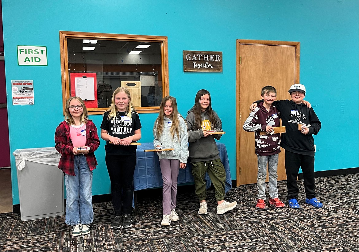 The fourth grade City Cribbage tournament took place March 18 at the Gateway Community Center and was hosted by the Northwest Montana United Way. Winners are, left to right, first place team from Peterson School, Brooke Hendrickson and Sophie Felts; second place team from Hedges School, Abby Passmore and Luna Cleveland-Esperas; and third place team from Hedges School, Camber Stanley and Noah Yarbrough. Participating schools this year included Peterson, Hedges, Edgerton and Cottage Grove.