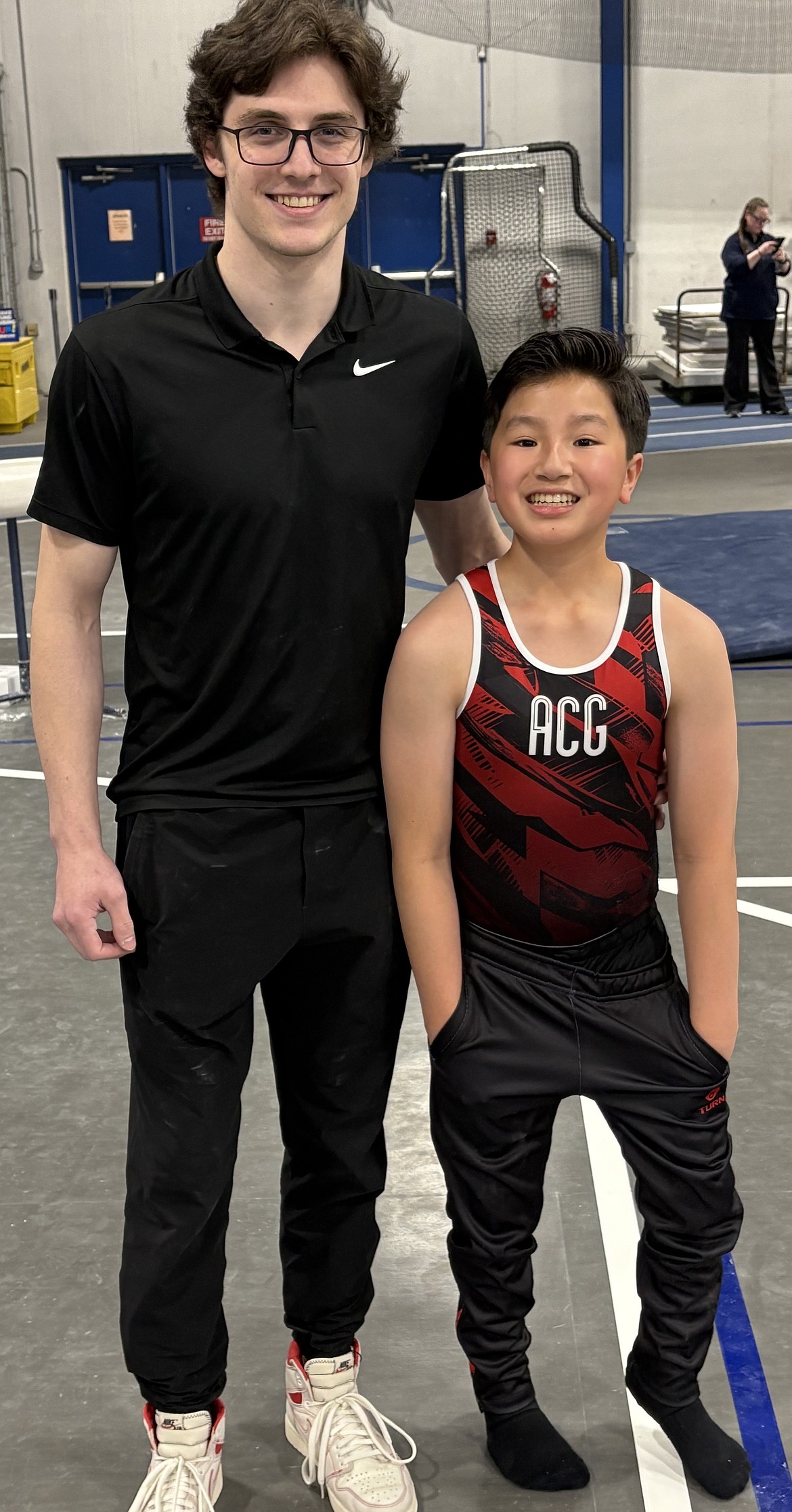 Courtesy photo
Avant Coeur Level 8 Preston Pool with coach Matt Auerbach at the Men's Region 2 Gymnastics Championships in Minnesota.