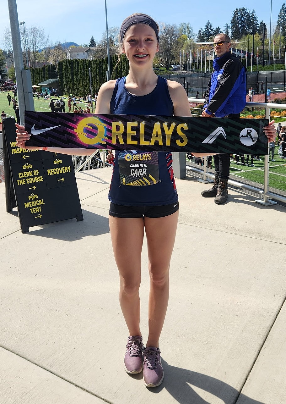 Courtesy photo
Charlotte Carr of the Coeur d'Alene Charter Academy won the sixth grade girls mile at the Oregon Relays on Saturday in Eugene. Carr's winning time was 5 minutes, 42 seconds.