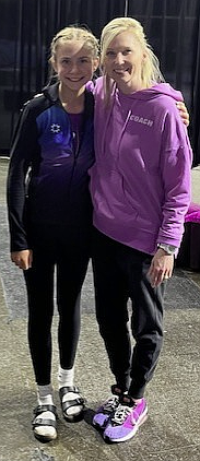 Courtesy photo
GEMS Athletic Center Platinum team was state champions at the state gymnastics competition March 28-30 in Boise. From left are Saydee Mathews and coach Meloney Butcher.