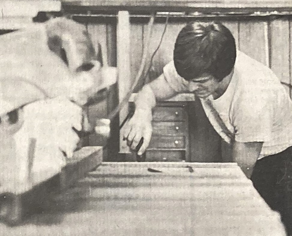 Matt Roetter, then 21, builds a skateboard in 1977.