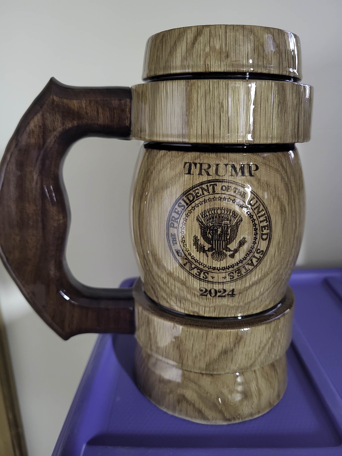 The mug made for President Donald Trump by Mud Man Woodworking in Kalispell by Cal and Michelle St. Peter. (Courtesy photo)