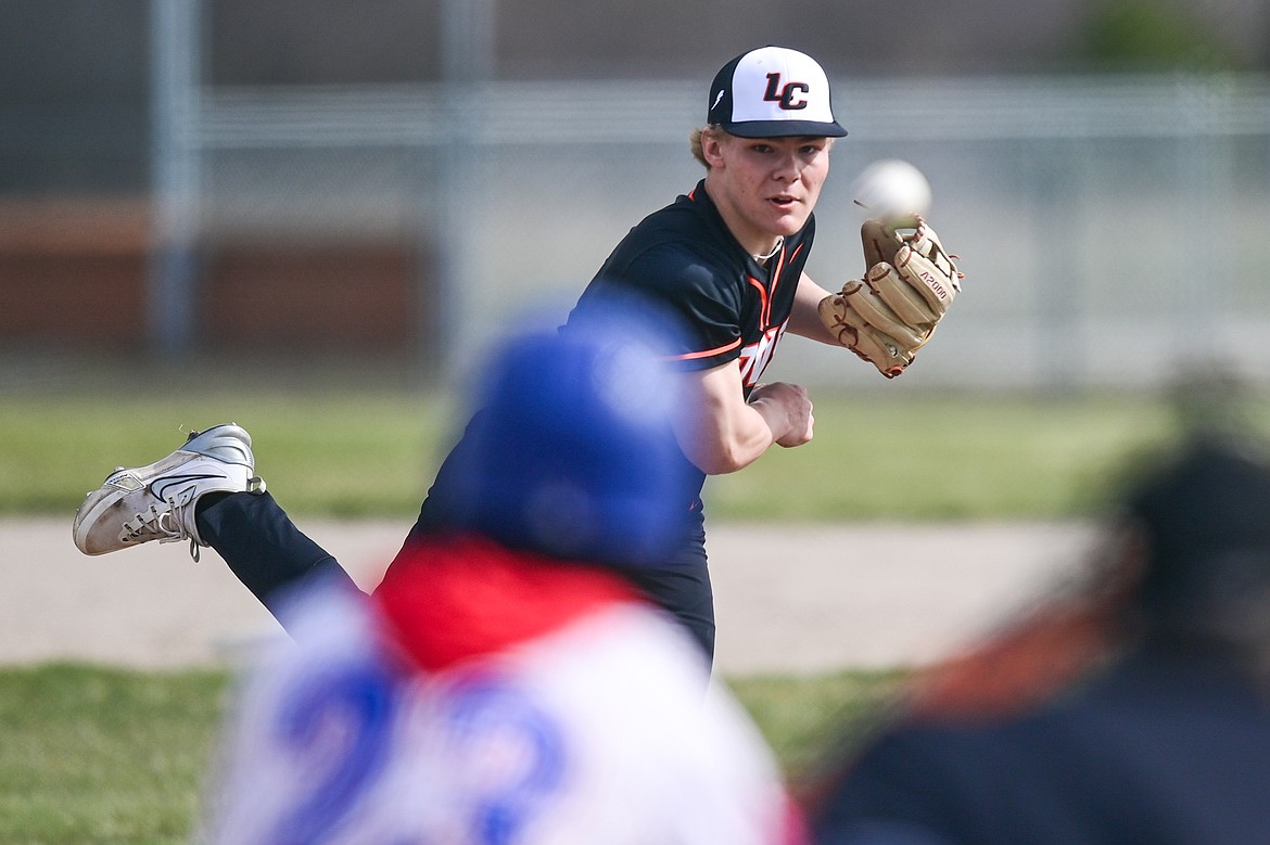 Eureka pitcher Rogan Lytle (3) delivers against Bigfork at ABS Park on Thursday, April 10. (Casey Kreider/Daily Inter Lake)