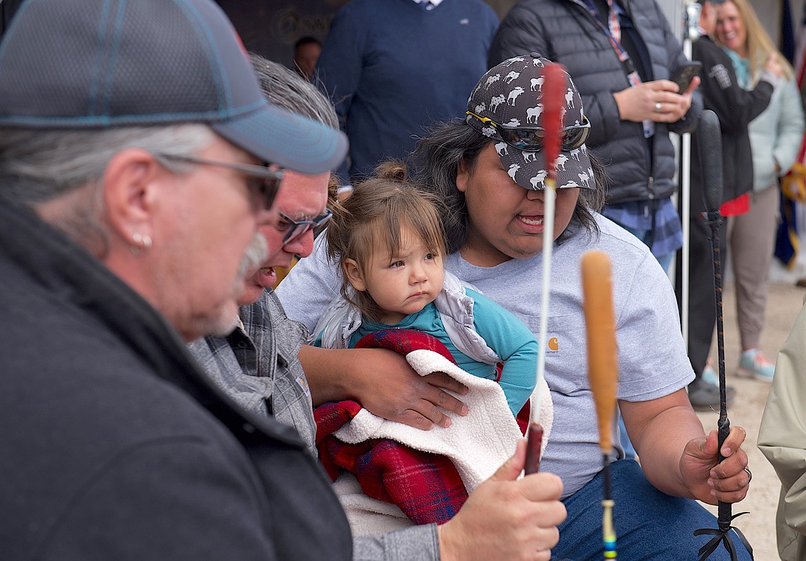 Drummer Donald Stanger and his daughter play the closing song during last week's groundbreaking for the new 400 Horses Casino. (Kristi Niemeyer/Leader)