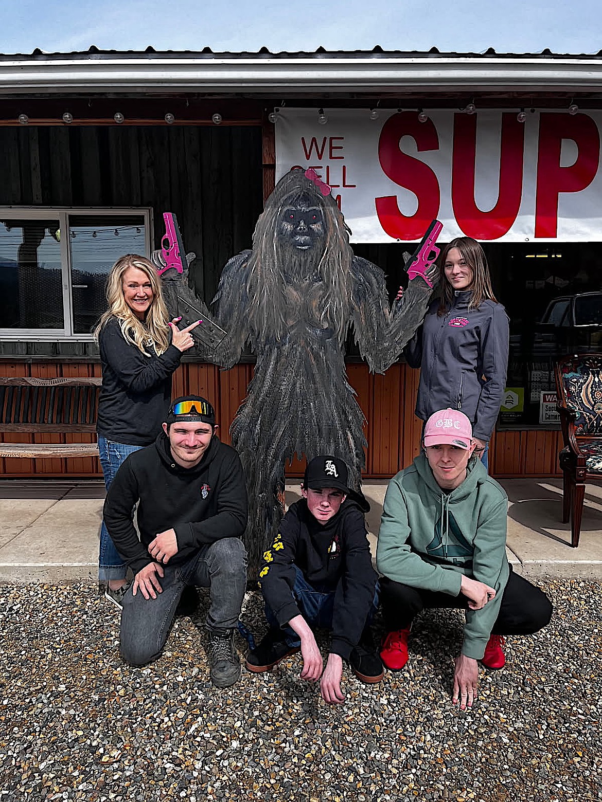 Libby's New to You got a new addition to its decor when Central School artistic team of teacher Heather Robertson and Dean Harried and students Grace Webber, Austin Sadewasser, Dillon Norton and Keith Parks delivered Mrs. Bigfoot. She joins Bigfoot, who made his first appearance in January. (Photo courtesy)