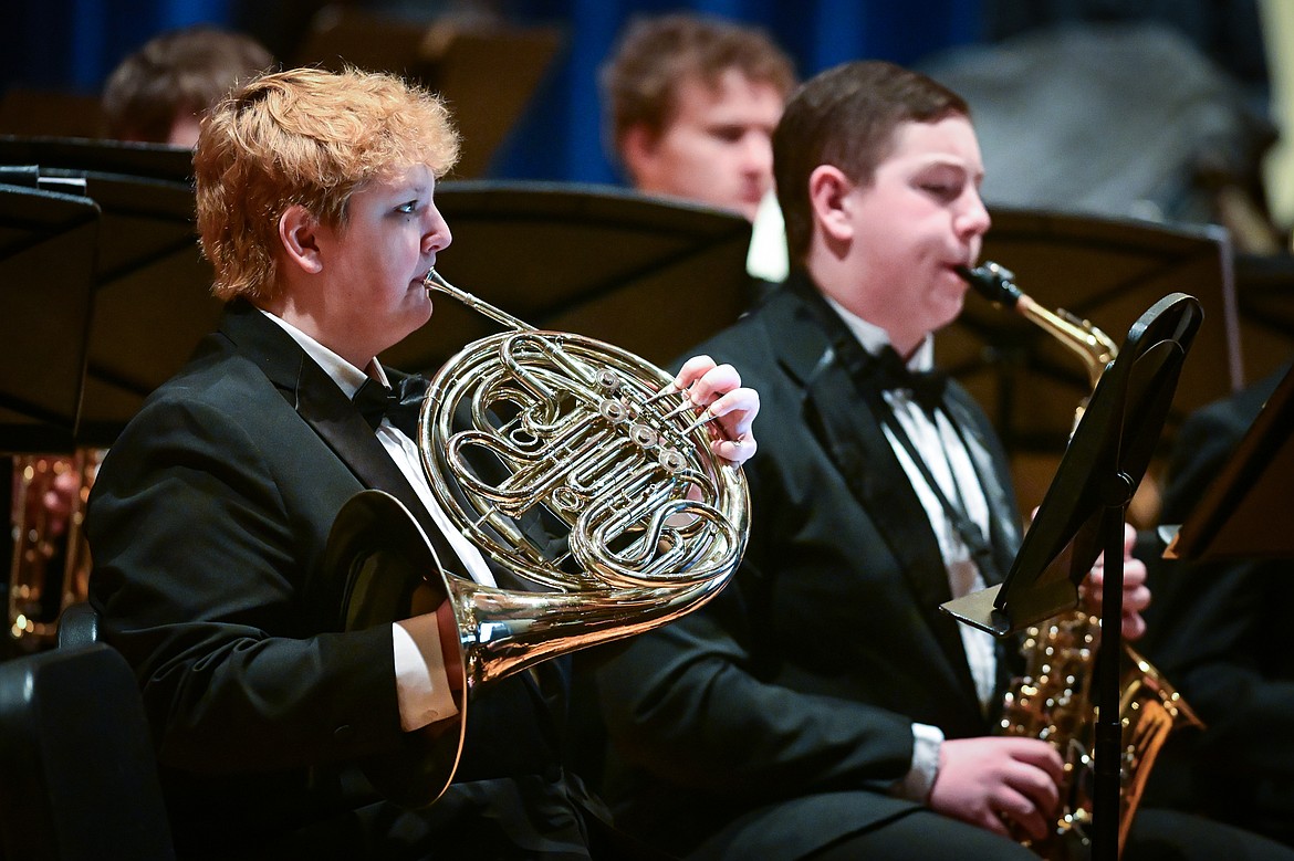 Freshman and sophomore members of the Flathead Concert Band perform at the District Music Festival held at Glacier High School on Friday, April 11. (Casey Kreider/Daily Inter Lake)
