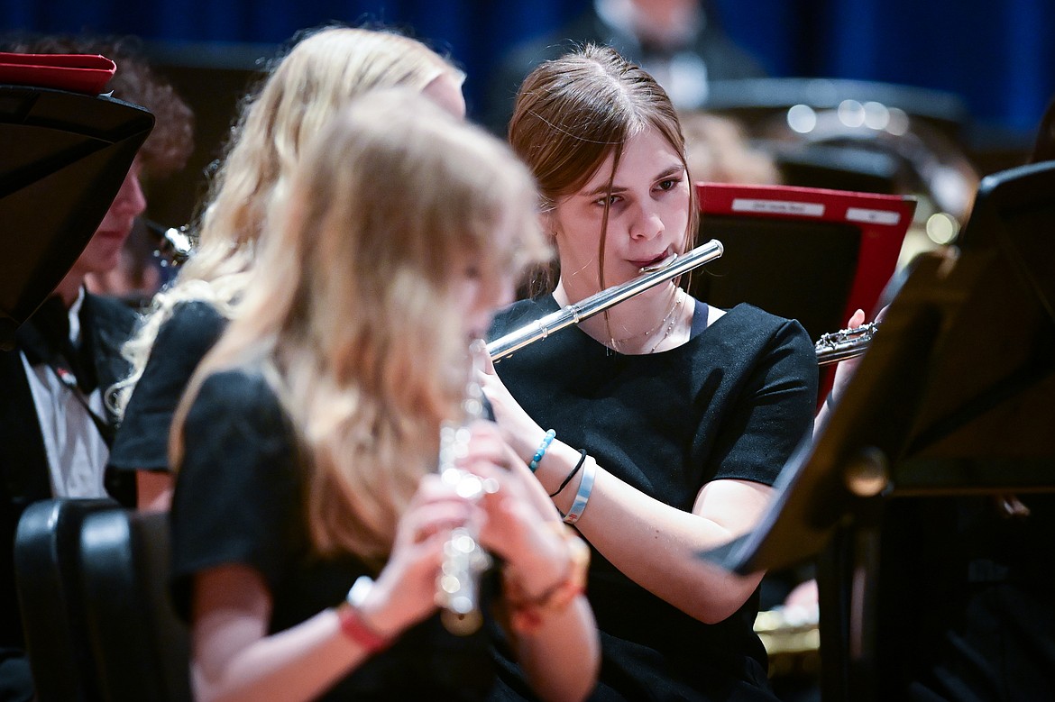 Freshman members of the Glacier Varsity Band perform at the District Music Festival held at Glacier High School on Friday, April 11. (Casey Kreider/Daily Inter Lake)