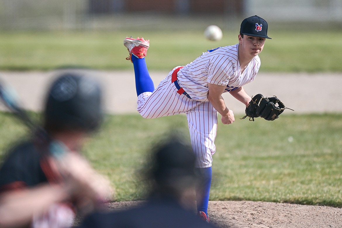 Bigfork pitcher Mason Lewis (22) delivers against Eureka at ABS Park on Thursday, April 10. (Casey Kreider/Daily Inter Lake)