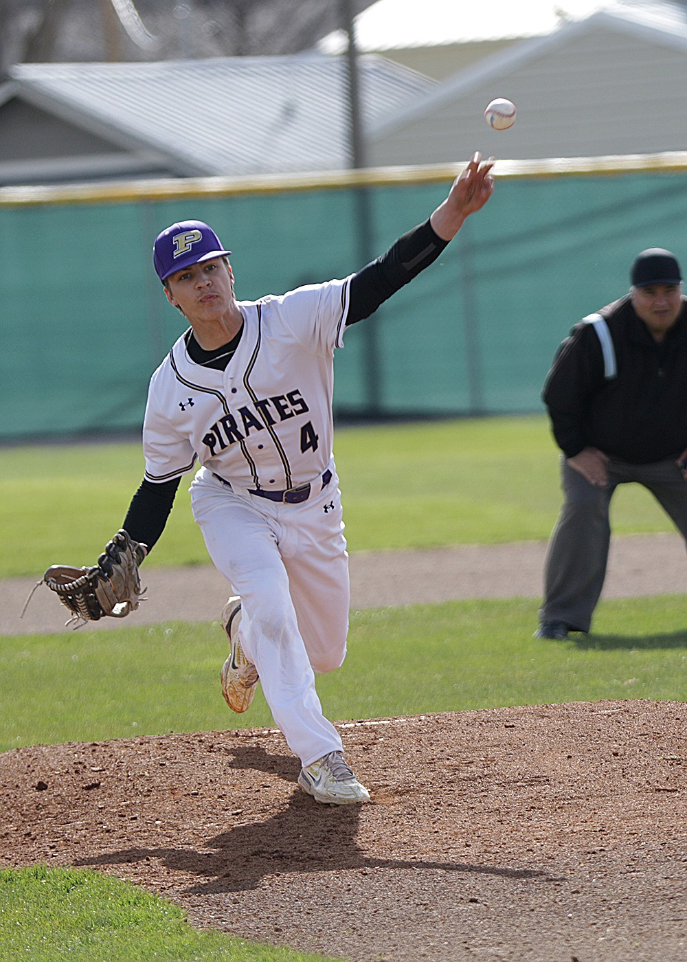 Pirate Landon Shoemake delivers another pitch during last Tuesday's home game against Whitefish. (Bob Gunderson photo)