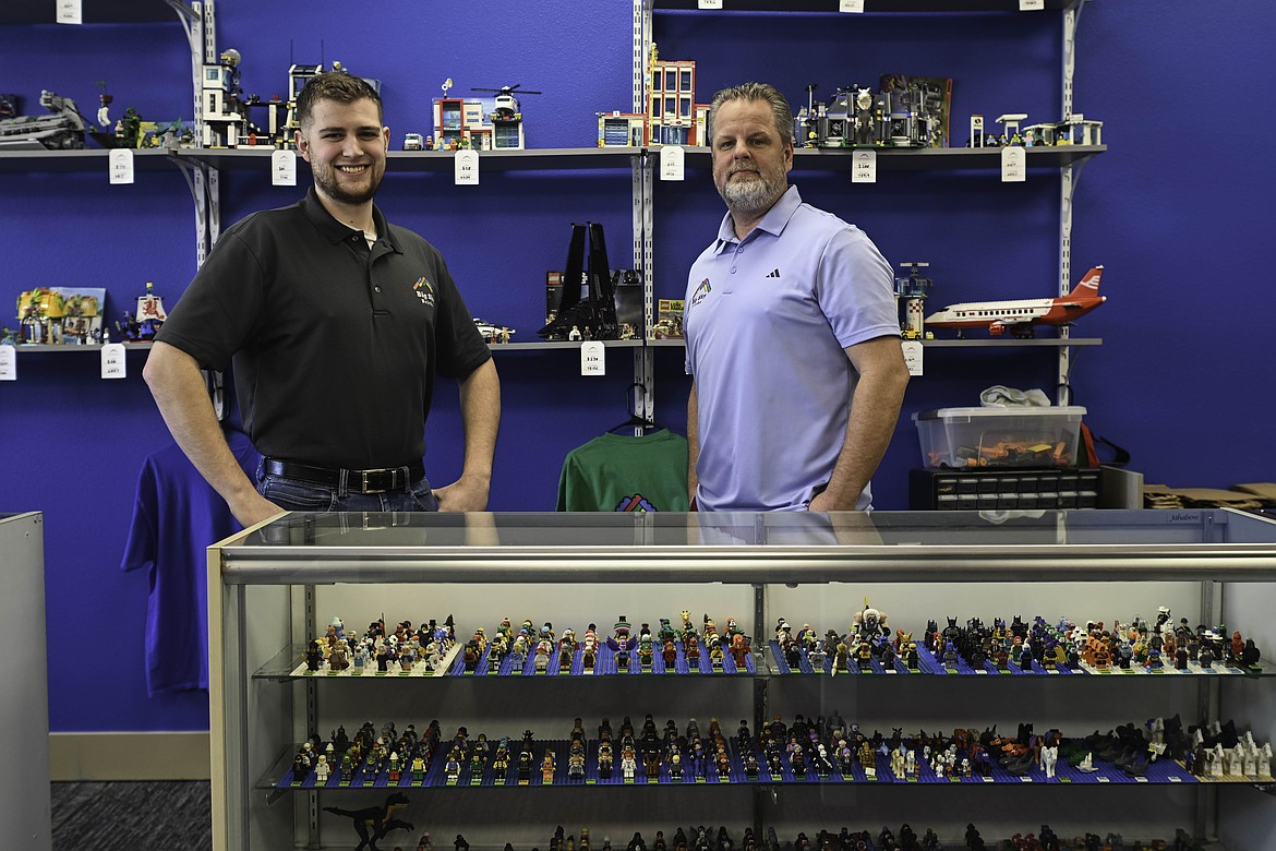 Luke Jones, left, and Jared Mecham, right, own Big Sky Bricks downtown Kalispell. (Kate Heston/Daily Inter Lake)