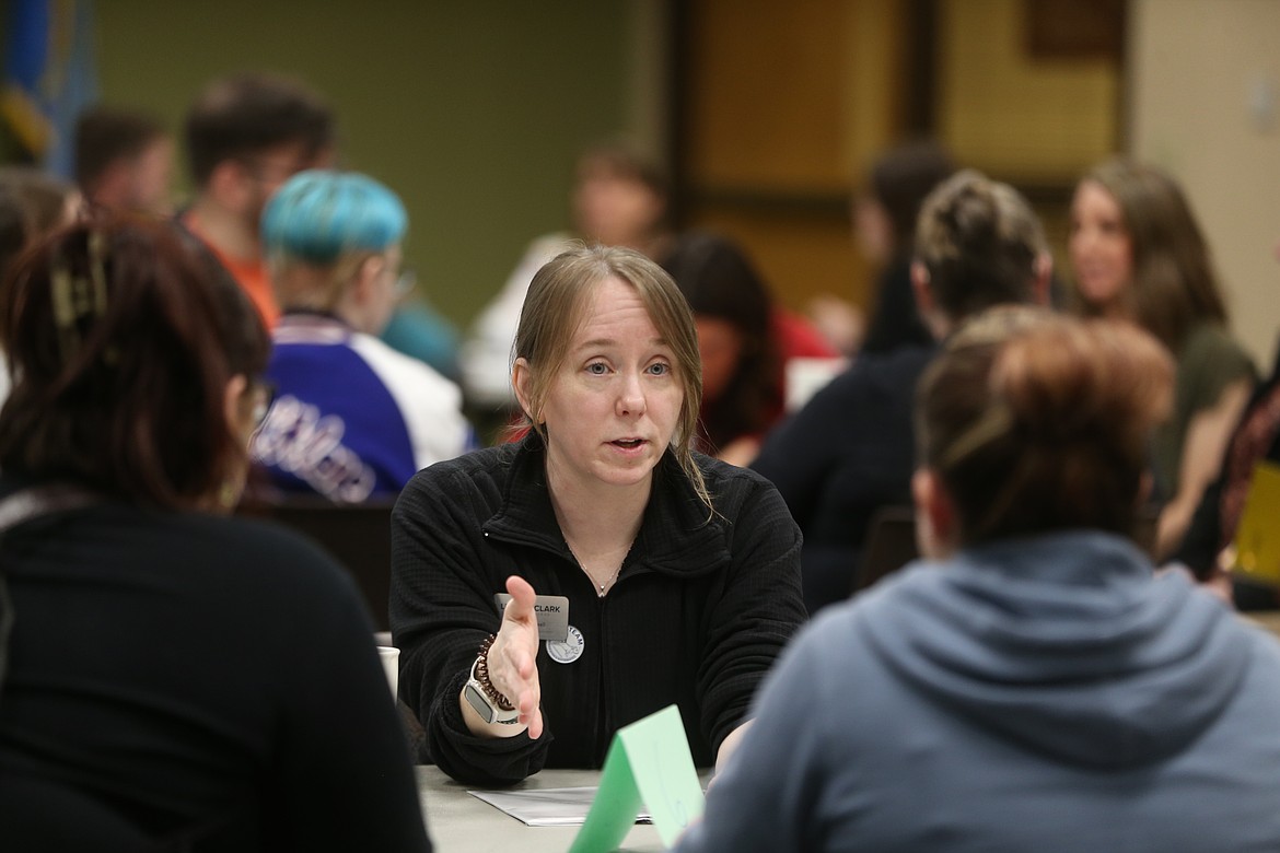 Jamie Newell, coordinator of Lewis-Clark State College's North Idaho PACE program in Coeur d'Alene, shares insight with peers Friday at the Future Educator Conference.