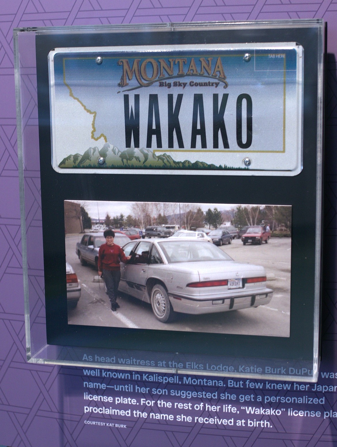 The stories of Japanese war brides who made their lives in Kalispell are part of a traveling Smithsonian exhibition. Part of the exhibit is Katie Burk's personalized license plate with her Japanese name. (Photo courtesy Kat Burk)