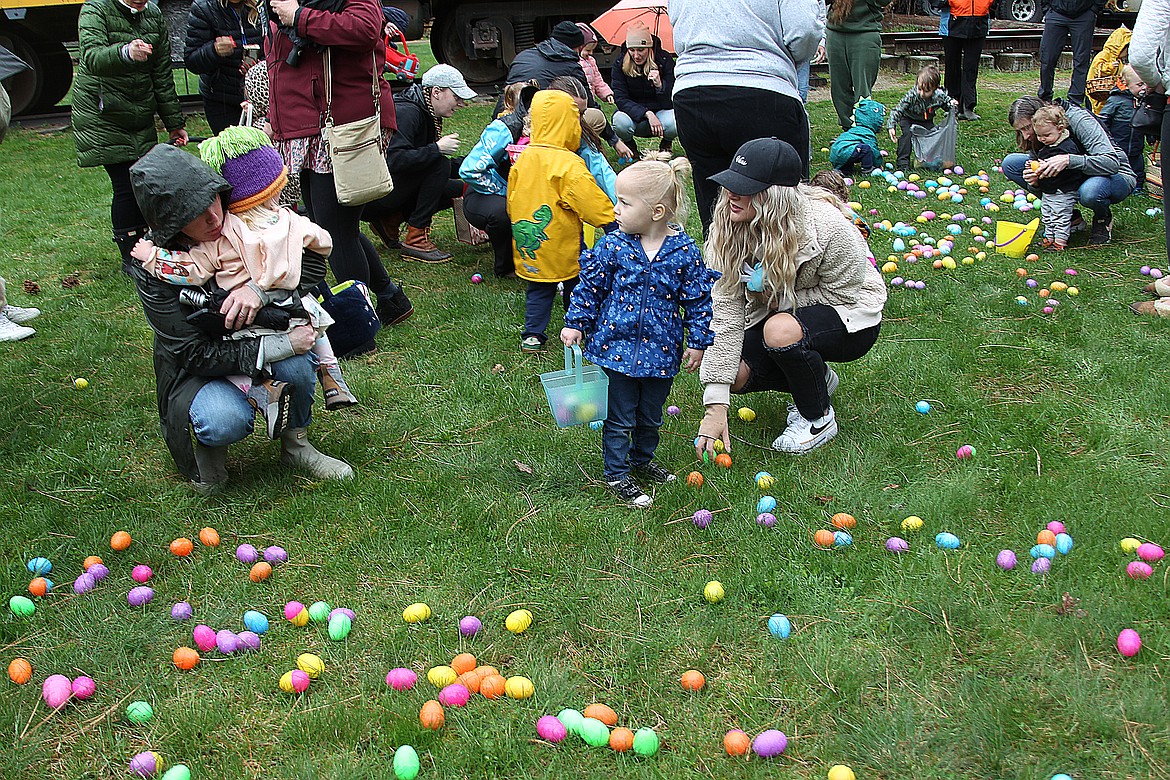Youngsters take part in the Sandpoint Lions' annual Easter egg hunt Saturday. Roughly 10,000 candy-filled eggs were scattered throughout Lakeview Park for the annual community event. Starting at 9 a.m. sharp, the hunt was over roughly five minutes later.