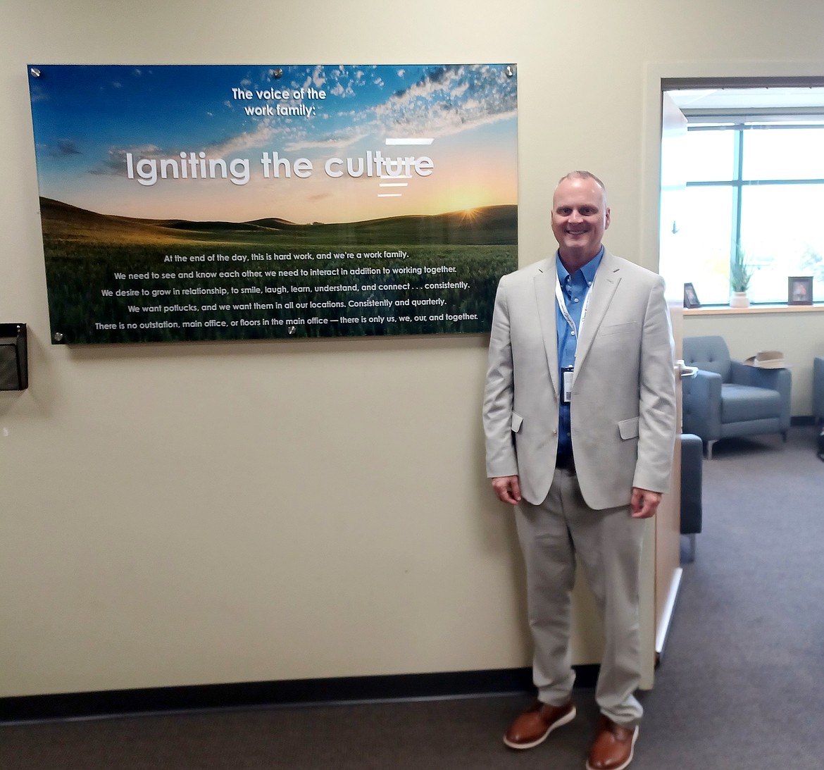 Dell Anderson, director of Renew, stands outside his office Thursday. Anderson recently completed a Baldridge Fellowship where he learned some techniques he plans to use to improve client services at Renew.