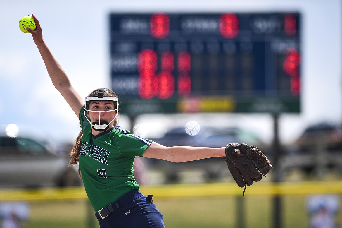 Glacier starting pitcher Olivia Gibbons delivers against Butte at Glacier High School on Tuesday, April 22. (Casey Kreider/Daily Inter Lake)