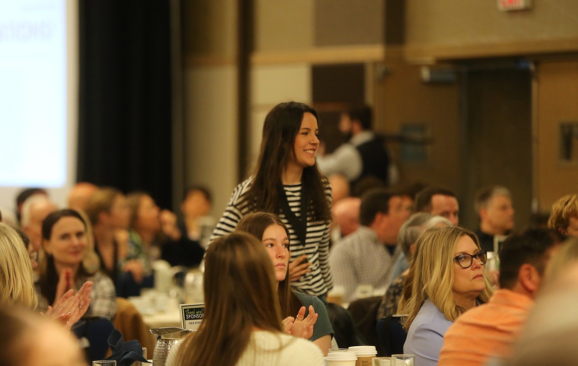 Kootenai Bridge Academy senior Adia Hite prepares to walk to the stage to receive a Strength of Character scholarship Tuesday morning.