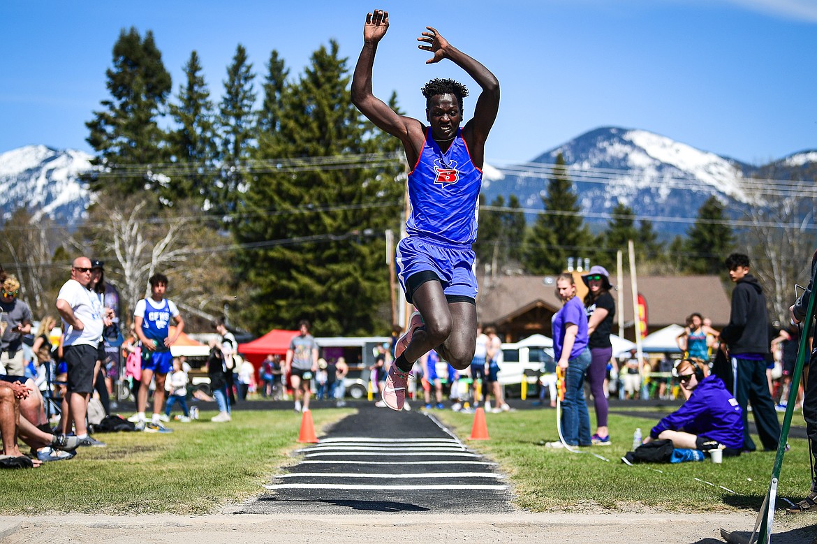 Bigfork's Tamret Savik took first place in the boys' triple jump at the Whitefish ARM Invitational on Saturday, April 26. (Casey Kreider/Daily Inter Lake)