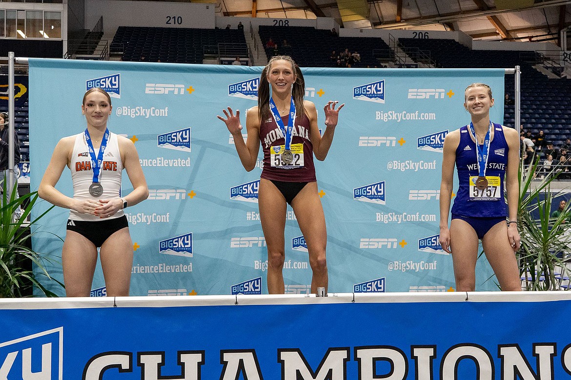 Erin Wilde atop the podium at the Big Sky Conference Indoor Championships in Flagstaff. (Photo provided)