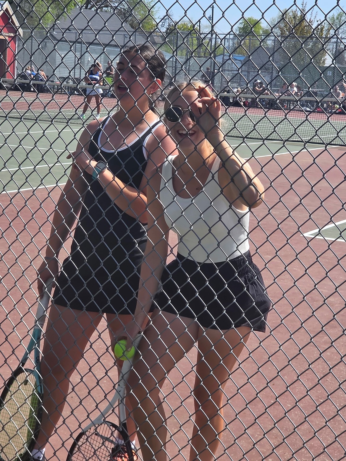 Kamaile Bruce and Selah Loomis, seen on a changeover were one of the Mavs’ other girl doubles teams.
