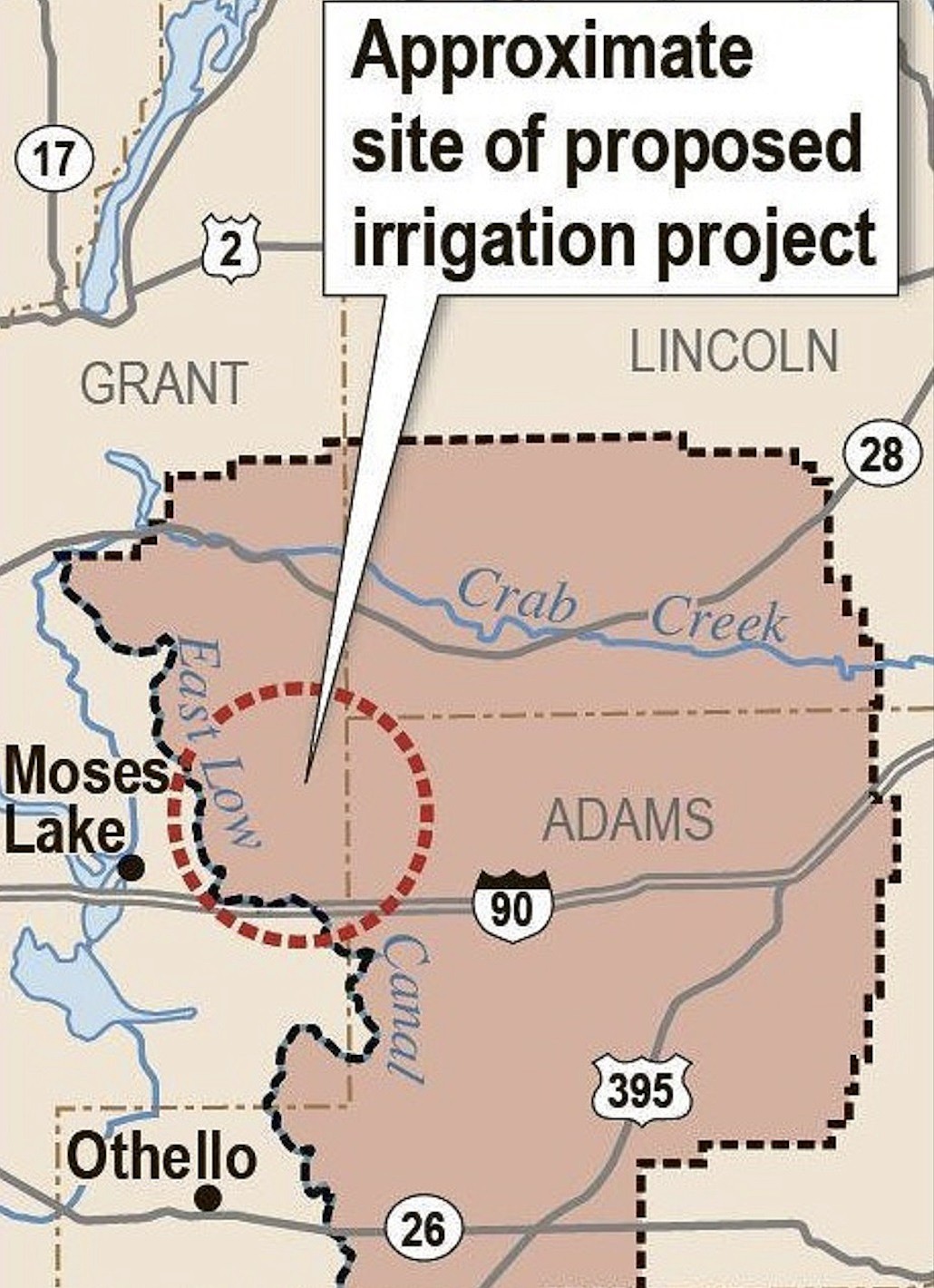 About $44 million has been allocated in the Washington Senate Capital Budget for an irrigation project north of Interstate 90.