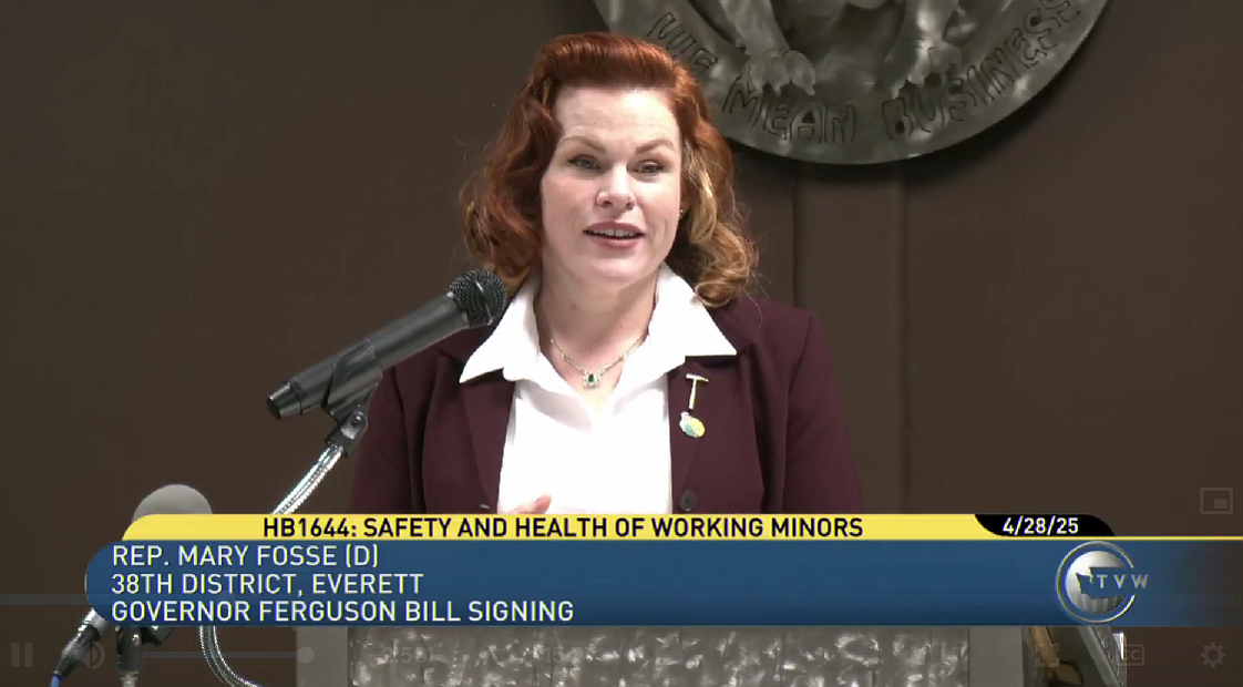 Democratic Rep. Mary Fosse from Everett, House Bill 1644, primary sponsor, spoke during the bill signing at Western Washington Sheet Metal Joint Apprenticeship Training Committee’s DuPont campus. She said this bill is important for the safety of the next generation of workers.
