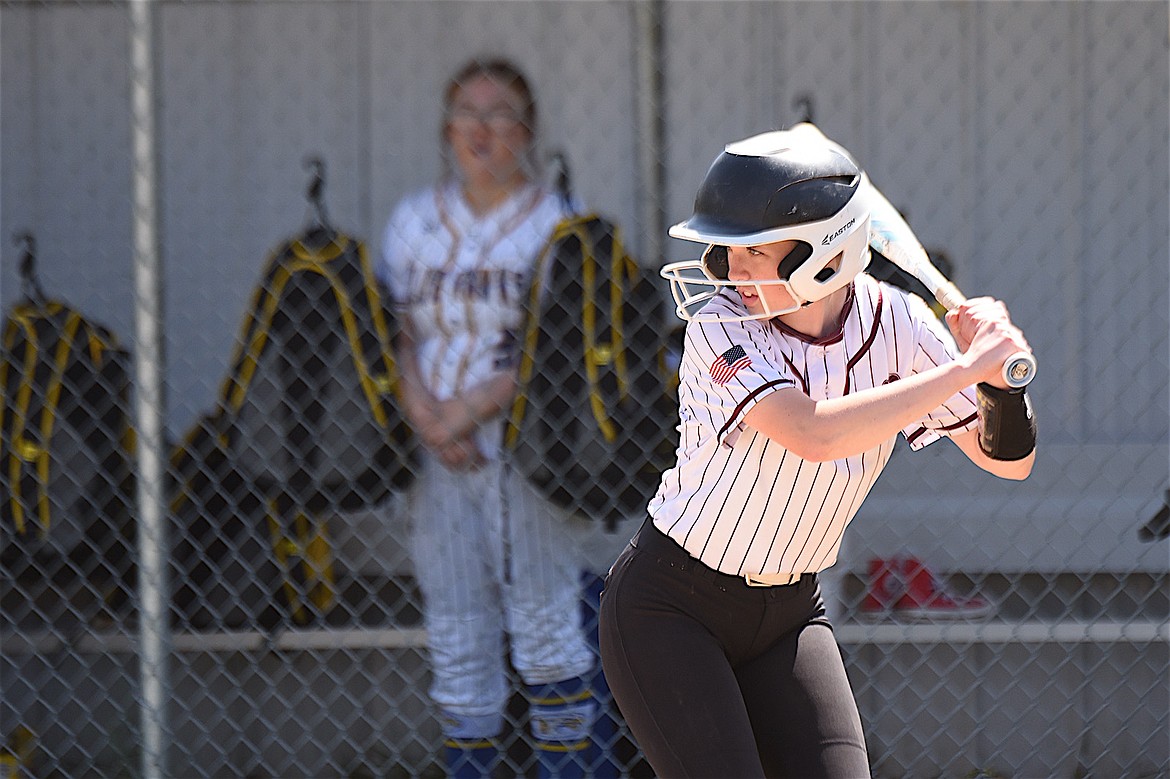 Troy's Kirsti Jellesed is ready to hit against Thompson Falls Saturday, May 3, 2025. (Scott Shindledecker/The Western News)