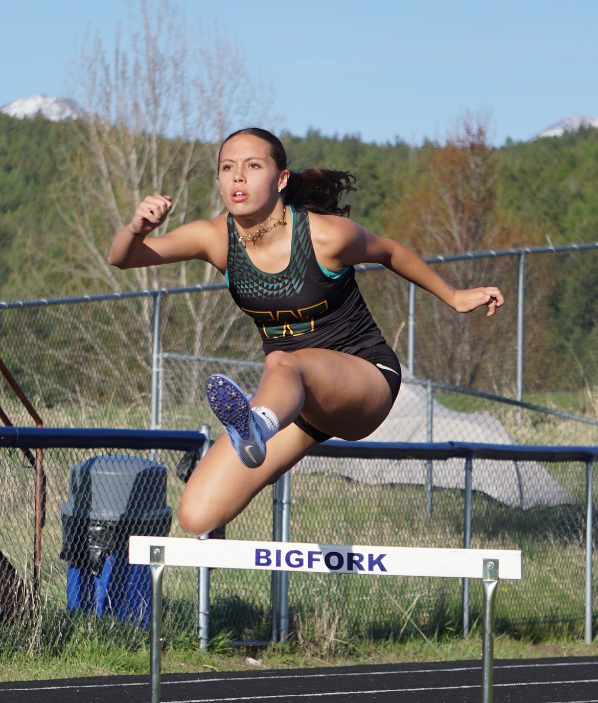 Bulldog sophomore, Clair Easterley, recorded a personal best in the women's 300-meter hurdle competition in Bigfork on Thursday. (Matt Weller photo)