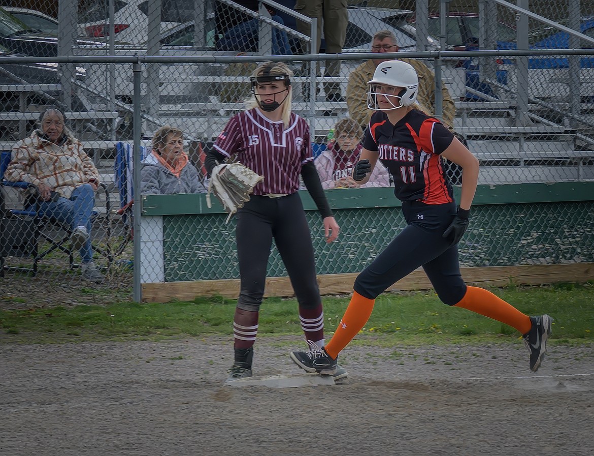 Plains sophomore Aubree Butcher rounds third and heads for home during the Trotters game against Troy last week in Plains. (Tracy Scott, Valley Press)