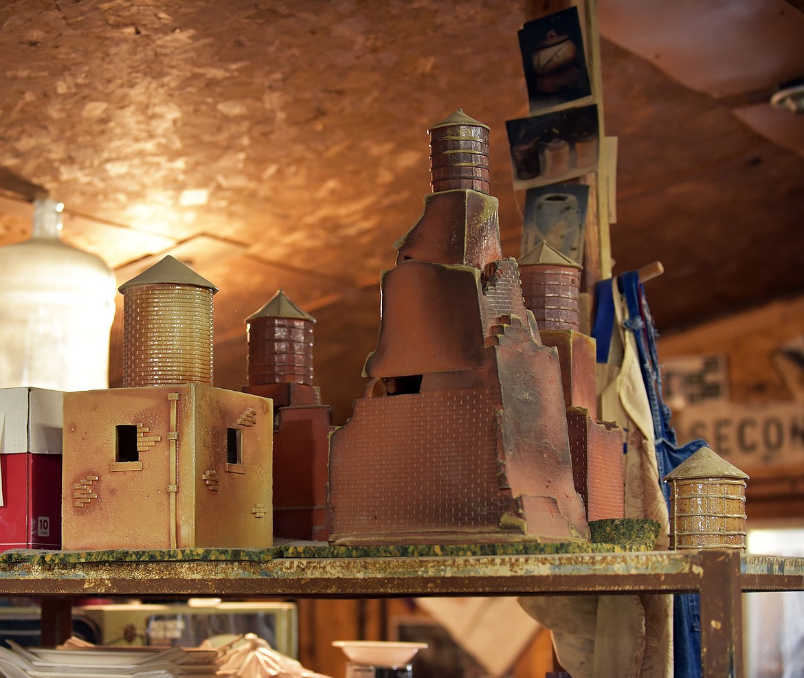 Some of the sculptural works Gilfillan has been working on in his semi-retirement involves water towers. (Julie Engler/Whitefish Pilot)